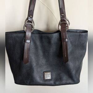 Dooney & Bourke East /West Black Pebble Leather Tote Bag With Equestrian Handles